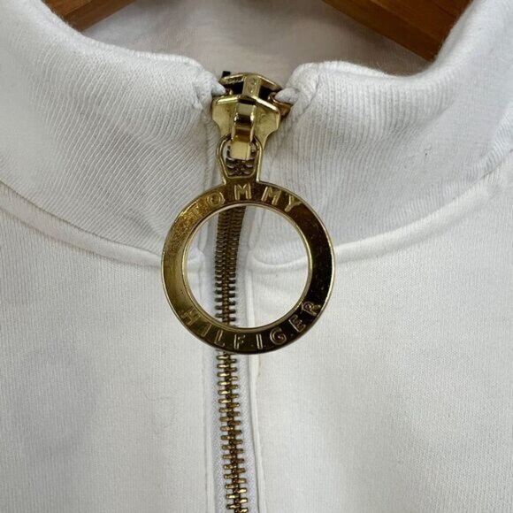 Tommy Hilfiger Women's Medium White Oversized 1/4 Zip Pullover Sweater Ring Zip - Picture 11 of 16